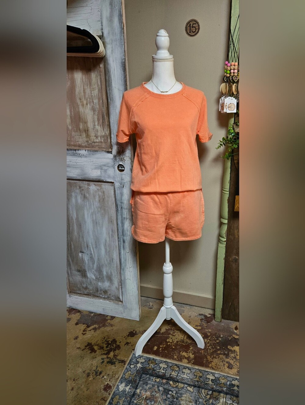 Zenana Casual Orange Lounge Set - Short Sleeve Top & Shorts